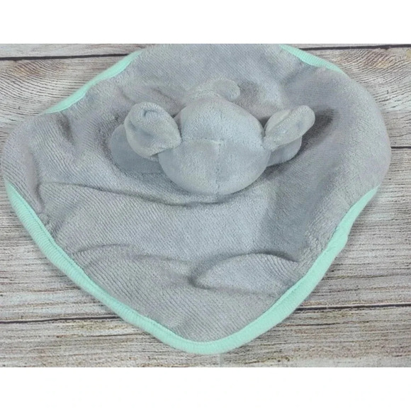 Cloud Island Terry Plush Elephant Lovey Washcloth Gray Mint Trim 9" x 9" 2019 - Picture 2 of 3